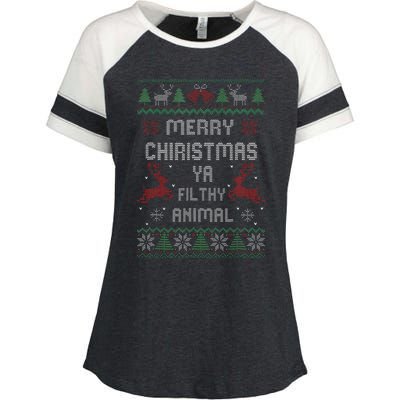 Merry Christmas Animal Filthy Ya Xmas Pajama  Enza Ladies Jersey Colorblock Tee