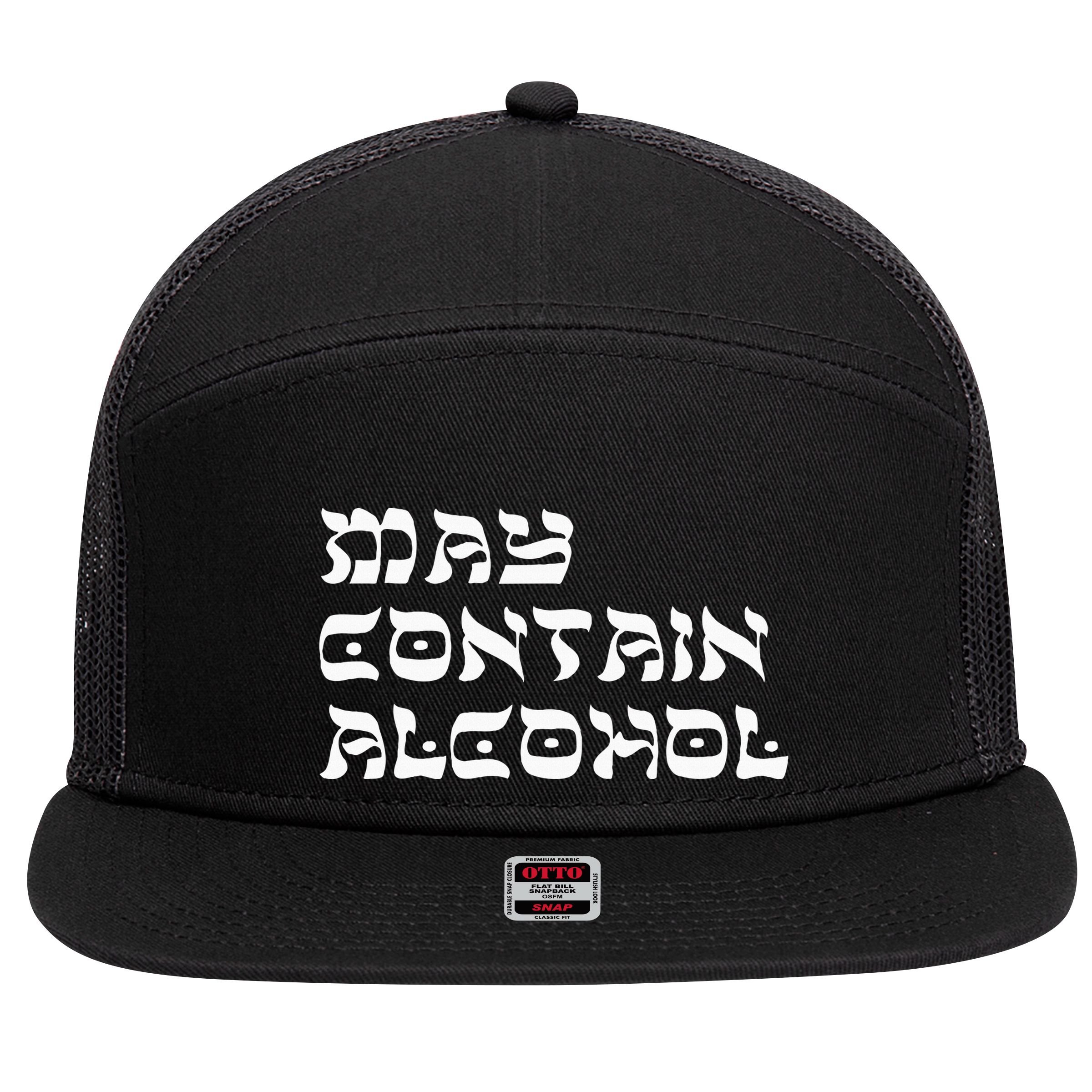 May Contain Alcohol Funny Warning Happy Purim Costume Party 7 Panel Mesh Trucker Snapback Hat