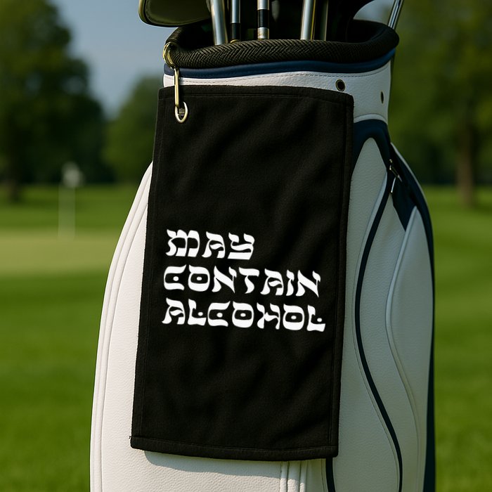 May Contain Alcohol Funny Warning Happy Purim Costume Party Golf Towel