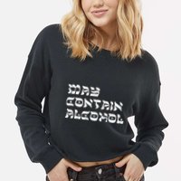May Contain Alcohol Funny Warning Happy Purim Costume Party Cropped Pullover Crew