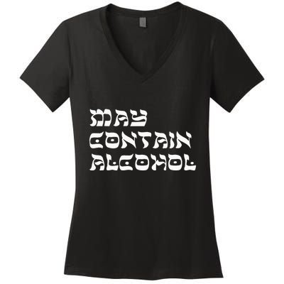 May Contain Alcohol Funny Warning Happy Purim Costume Party Women's V-Neck T-Shirt