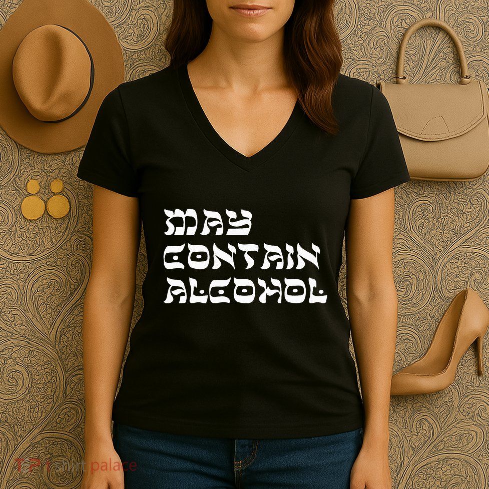 May Contain Alcohol Funny Warning Happy Purim Costume Party Women's V-Neck T-Shirt