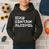 May Contain Alcohol Funny Warning Happy Purim Costume Party Kids Hoodie
