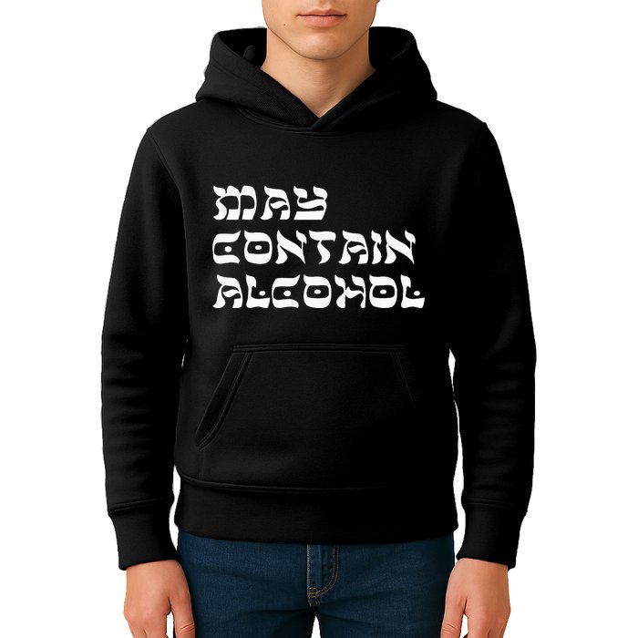 May Contain Alcohol Funny Warning Happy Purim Costume Party Kids Hoodie