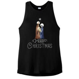 Merry Christmas Advent Nativity Scene North Star Ladies PosiCharge Tri-Blend Wicking Tank