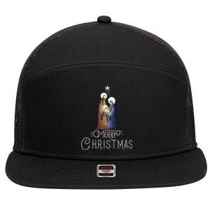 Merry Christmas Advent Nativity Scene North Star 7 Panel Mesh Trucker Snapback Hat