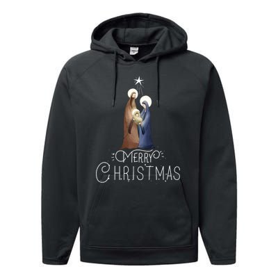 Merry Christmas Advent Nativity Scene North Star Performance Fleece Hoodie