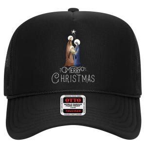 Merry Christmas Advent Nativity Scene North Star High Crown Mesh Back Trucker Hat