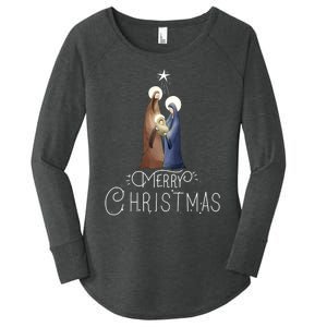 Merry Christmas Advent Nativity Scene North Star Women's Perfect Tri Tunic Long Sleeve Shirt