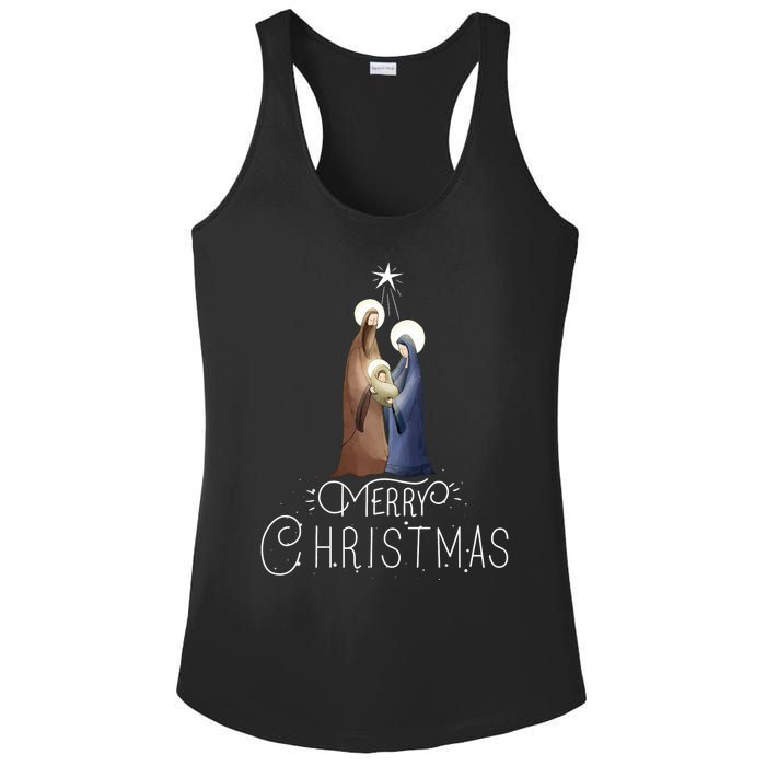 Merry Christmas Advent Nativity Scene North Star Ladies PosiCharge Competitor Racerback Tank