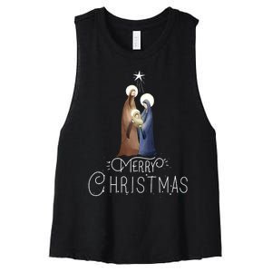 Merry Christmas Advent Nativity Scene North Star Women's Racerback Cropped Tank