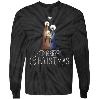 Merry Christmas Advent Nativity Scene North Star Tie-Dye Long Sleeve Shirt