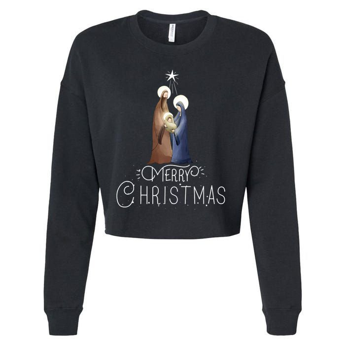 Merry Christmas Advent Nativity Scene North Star Cropped Pullover Crew