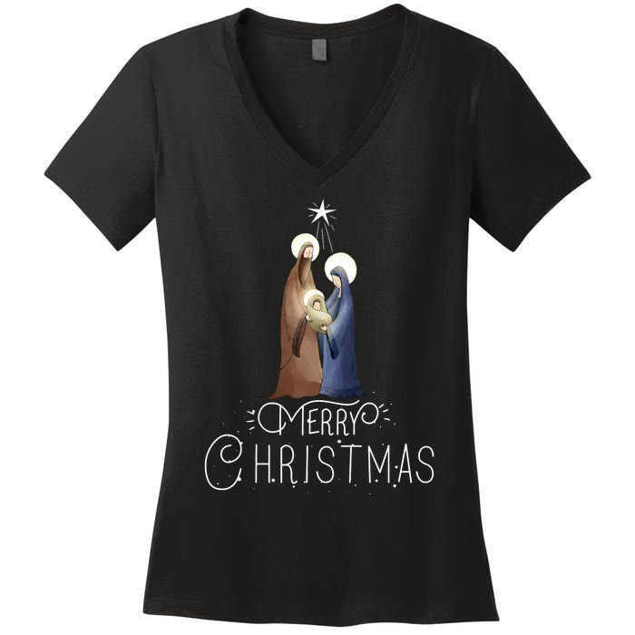 Merry Christmas Advent Nativity Scene North Star Women's V-Neck T-Shirt