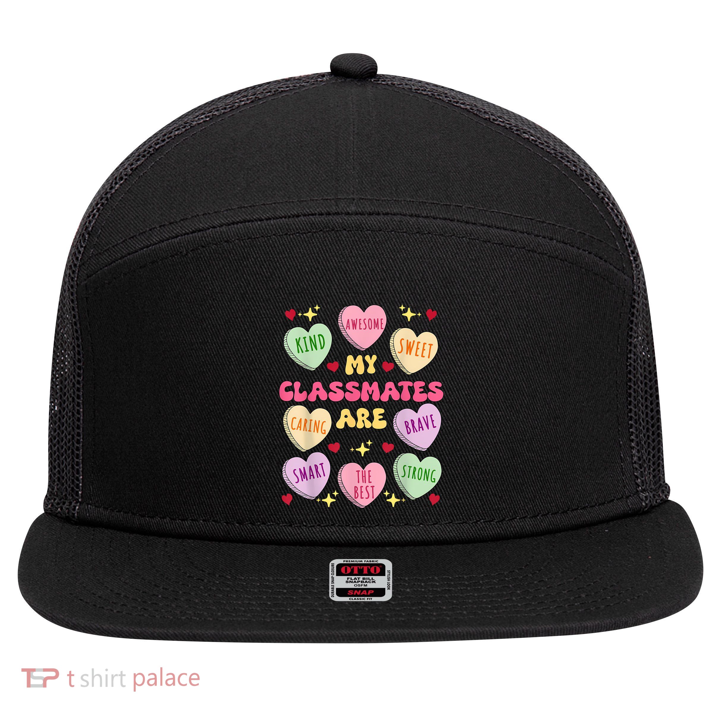 My Classmates Are Valentines Day Candy Positive Hearts 7 Panel Mesh Trucker Snapback Hat