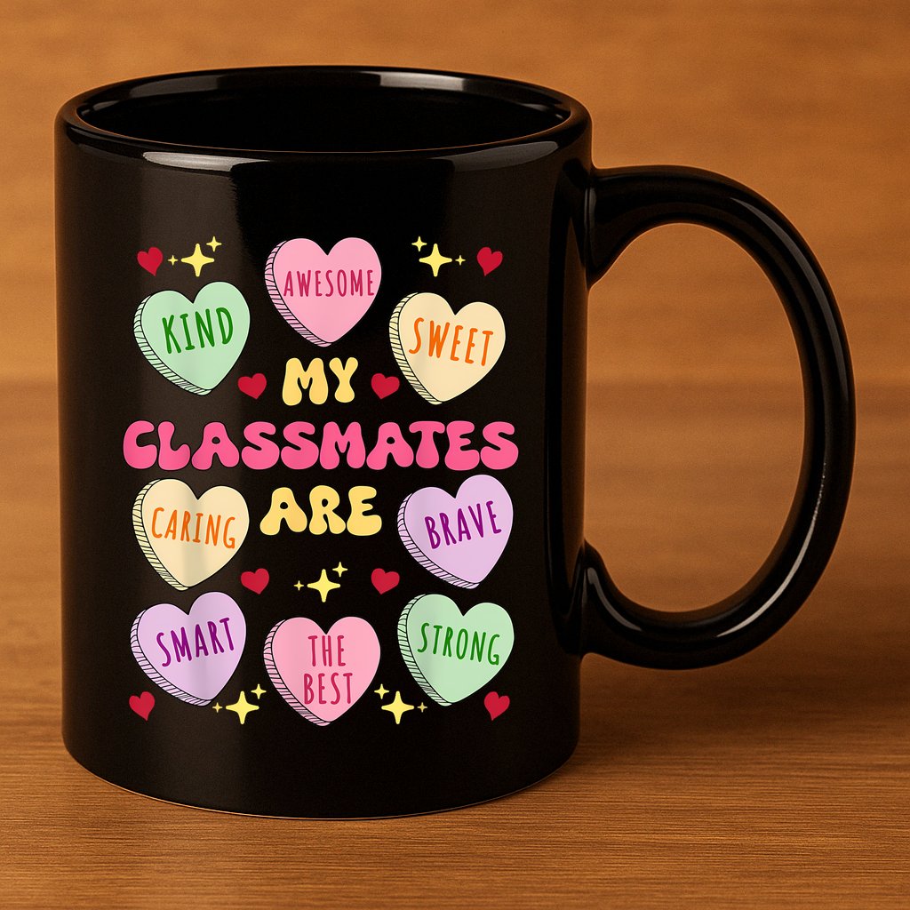 My Classmates Are Valentines Day Candy Positive Hearts 11oz C Handle Ceramic Mug