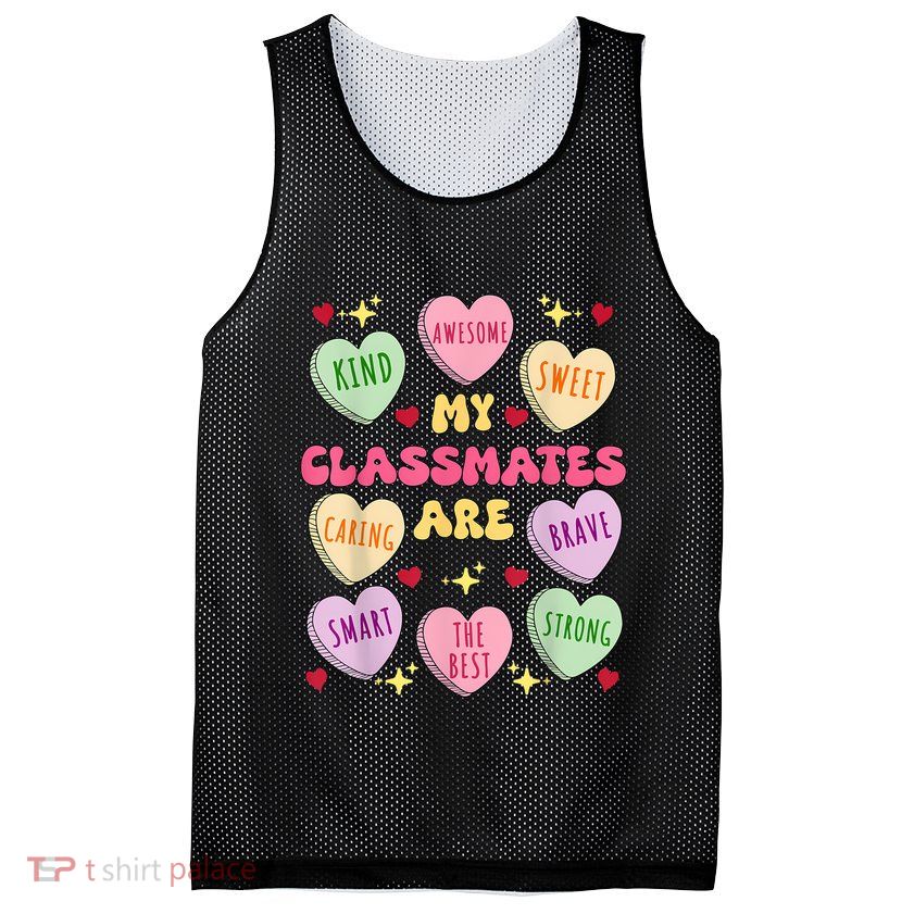 My Classmates Are Valentines Day Candy Positive Hearts Mesh Reversible Basketball Jersey Tank