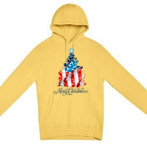 Merry Christmas American Flag Christmas Tree Premium Pullover Hoodie