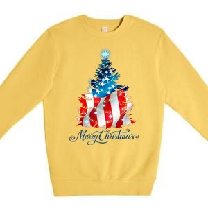 Merry Christmas American Flag Christmas Tree Premium Crewneck Sweatshirt