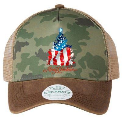 Merry Christmas American Flag Christmas Tree Legacy Tie Dye Trucker Hat