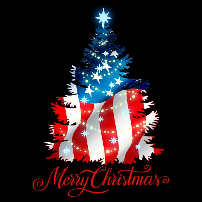 Merry Christmas American Flag Christmas Tree Stripe Pom Pom Beanie