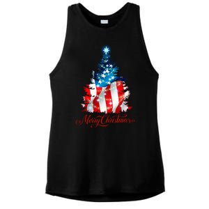 Merry Christmas American Flag Christmas Tree Ladies PosiCharge Tri-Blend Wicking Tank