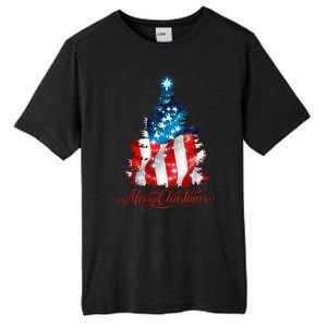 Merry Christmas American Flag Christmas Tree Tall Fusion ChromaSoft Performance T-Shirt