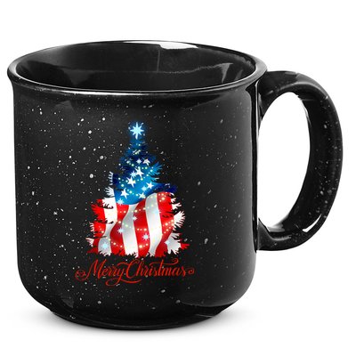 Merry Christmas American Flag Christmas Tree 15oz Campfire Ceramic Mug