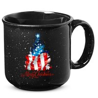 Merry Christmas American Flag Christmas Tree 15oz Campfire Ceramic Mug