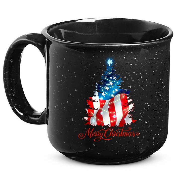 Merry Christmas American Flag Christmas Tree 15oz Campfire Ceramic Mug