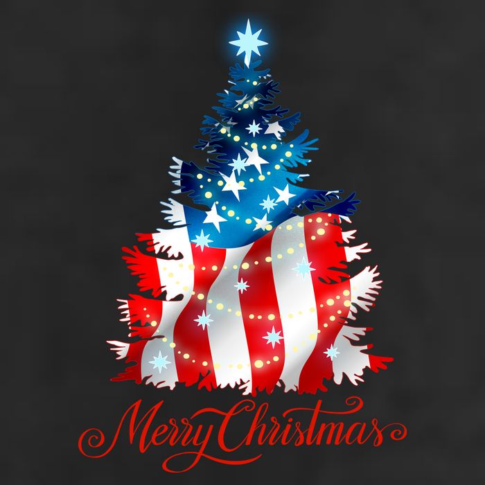 Merry Christmas American Flag Christmas Tree 15oz Campfire Ceramic Mug