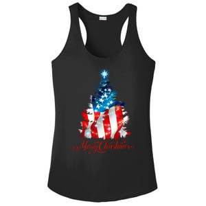 Merry Christmas American Flag Christmas Tree Ladies PosiCharge Competitor Racerback Tank