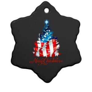 Merry Christmas American Flag Christmas Tree Ceramic Star Ornament