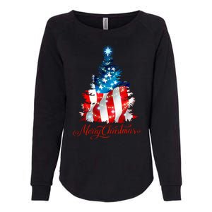 Merry Christmas American Flag Christmas Tree Womens California Wash Sweatshirt