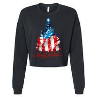 Merry Christmas American Flag Christmas Tree Cropped Pullover Crew