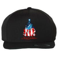 Merry Christmas American Flag Christmas Tree Wool Snapback Cap