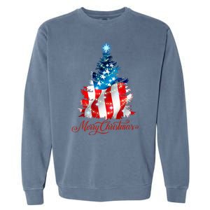 Merry Christmas American Flag Christmas Tree Garment-Dyed Sweatshirt