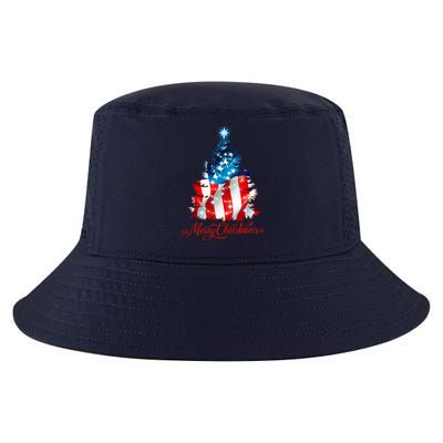 Merry Christmas American Flag Christmas Tree Cool Comfort Performance Bucket Hat