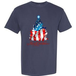 Merry Christmas American Flag Christmas Tree Garment-Dyed Heavyweight T-Shirt