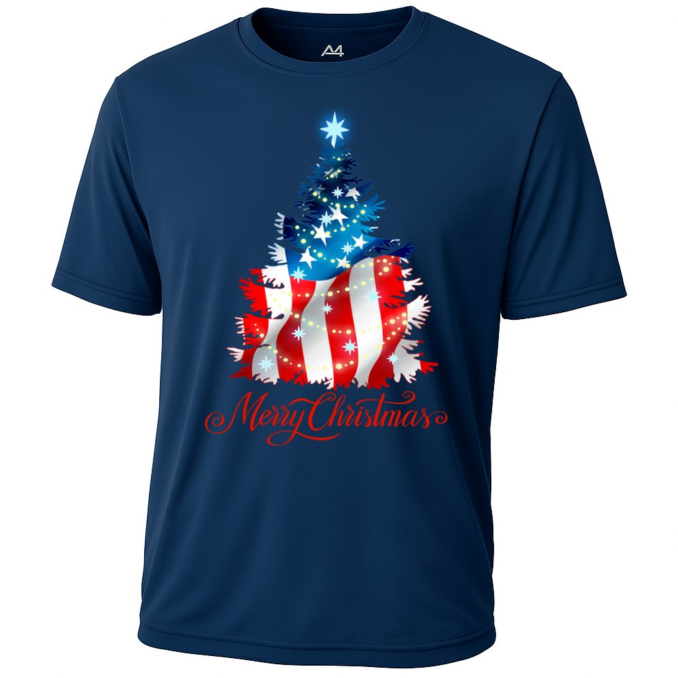 Merry Christmas American Flag Christmas Tree Performance Shirt