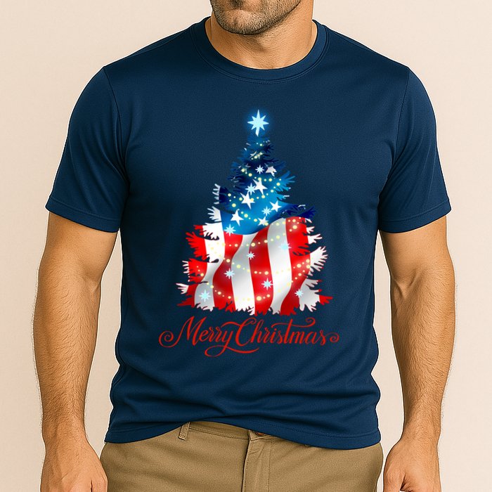 Merry Christmas American Flag Christmas Tree Performance Shirt