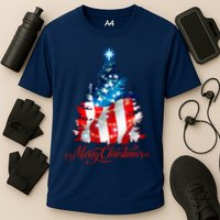 Merry Christmas American Flag Christmas Tree Performance Shirt