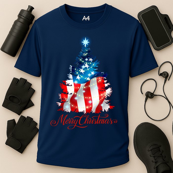 Merry Christmas American Flag Christmas Tree Performance Shirt