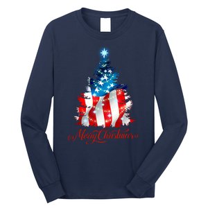 Merry Christmas American Flag Christmas Tree Long Sleeve Shirt