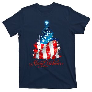 Merry Christmas American Flag Christmas Tree T-Shirt