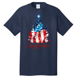 Merry Christmas American Flag Christmas Tree Tall T-Shirt