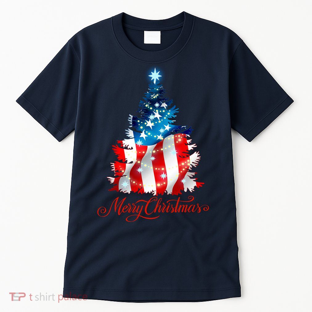 Merry Christmas American Flag Christmas Tree Tall T-Shirt