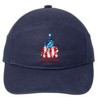 Merry Christmas American Flag Christmas Tree 7-Panel Snapback Hat