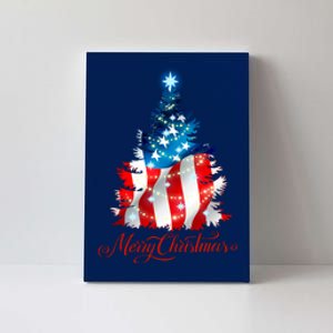 Merry Christmas American Flag Christmas Tree Canvas