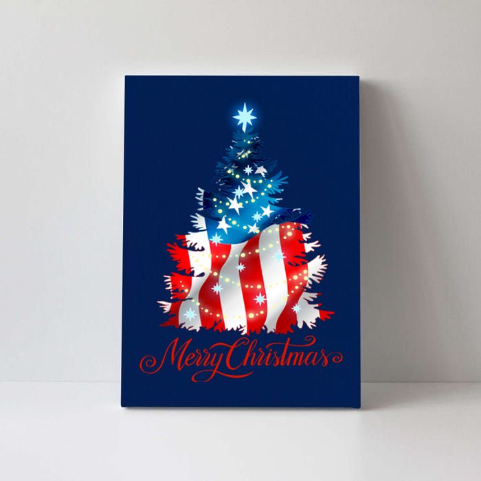 Merry Christmas American Flag Christmas Tree Canvas